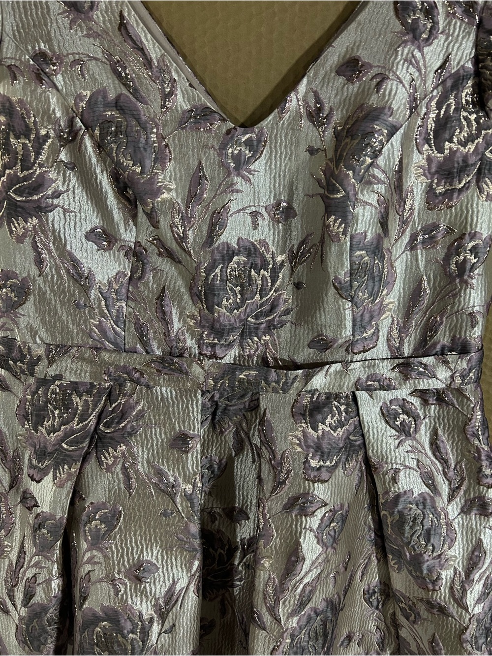 Oleg Cassini Silver and Lavender Floral Fit-and-Flare Midi Dress - Picture 2 of 7